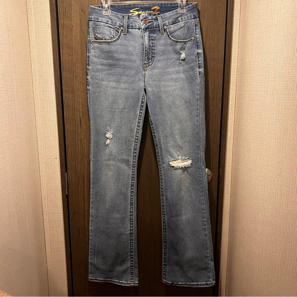 Seven7 Distressed Straight Leg Jeans Size 8 Medium Wash